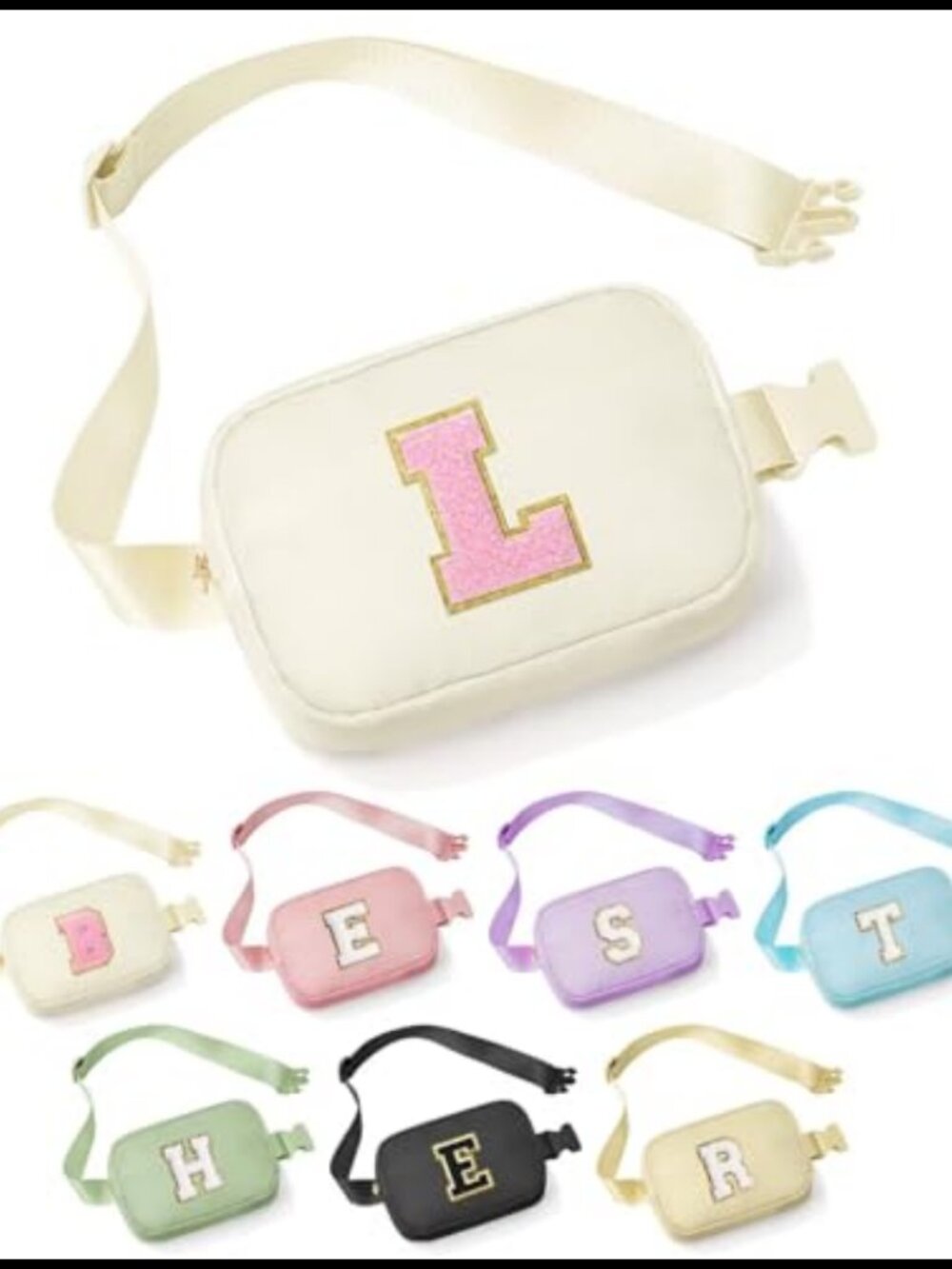 Initial Fanny Pack Waist Bag Nylon Water Resistant Adjustable Strap